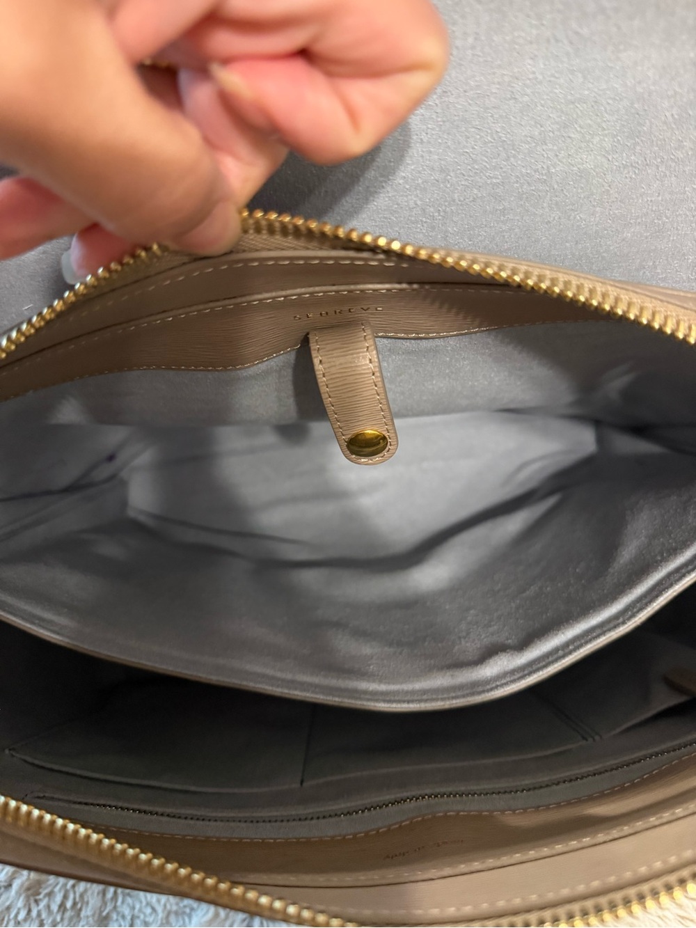 Senreve Maestra Mimosa Latte Gold Taupe Structured Leather Work School Bag - Picture 4 of 16